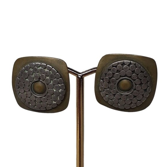 Marjorie Baer Earrings MBSF signed Mixed Metal Modernist Hand Made Hammered 1" - Picture 3 of 12